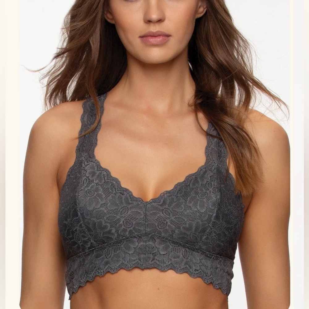 TWO Lace Racerback Bralettes - Black and Gray, Size Small
